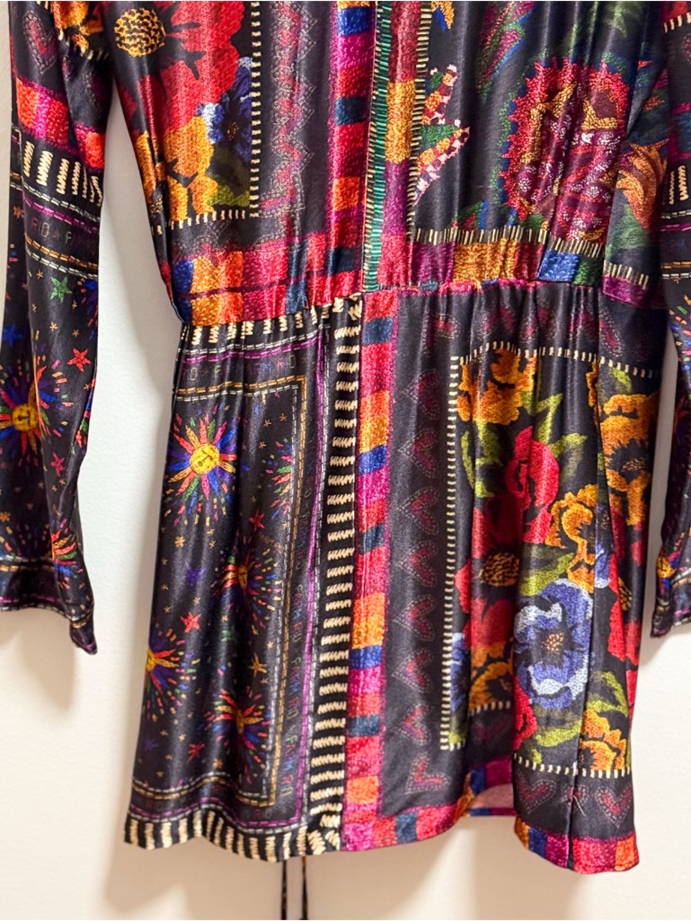 Farm rio colorful scarf print wrap dress tropical vacation floral mini M resort - Picture 8 of 13